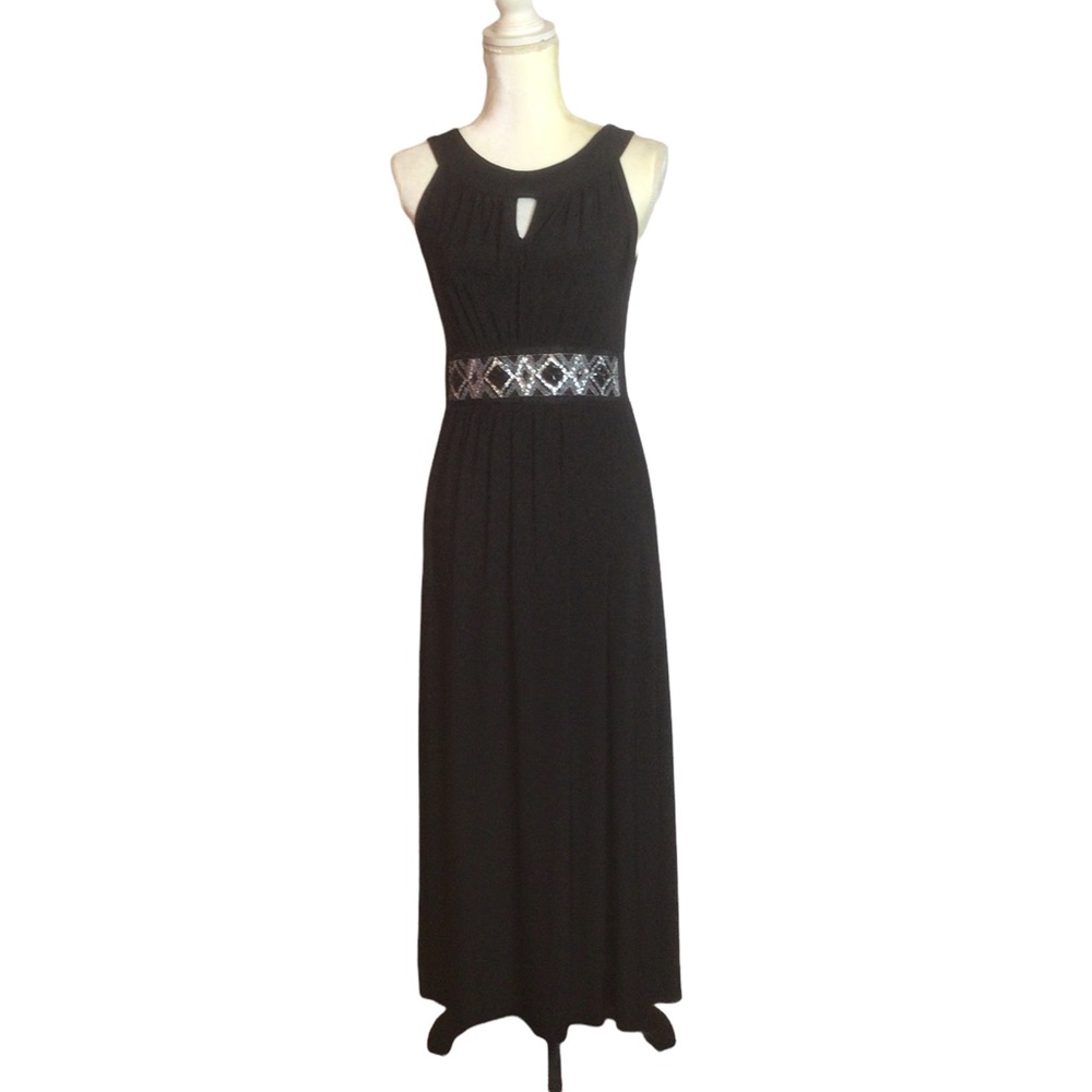 NIC & DOM Petites Beaded Black Maxi Dress